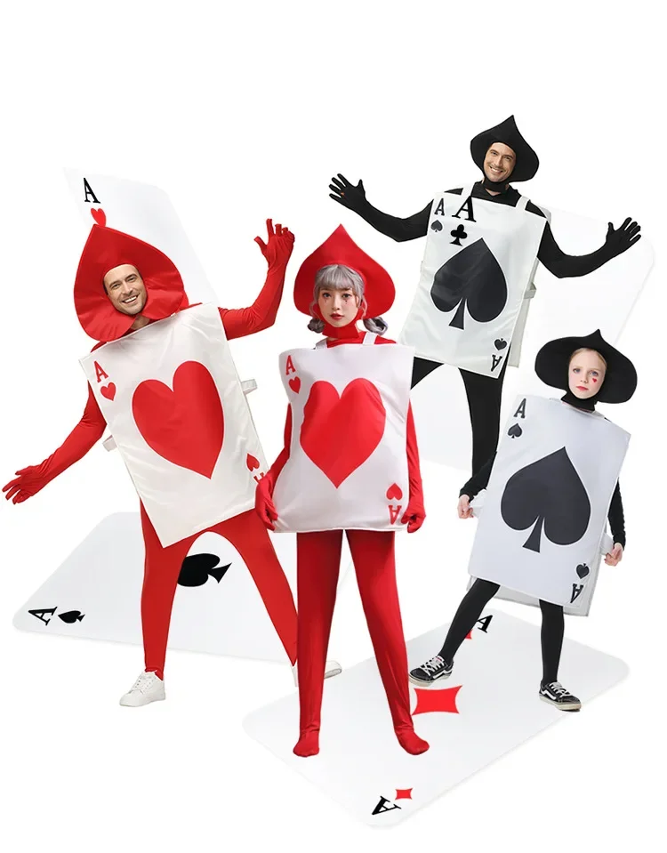 Halloween nowe piki pokerowe pokerowe czerwony kombinezon występ na imprezie kostium zabawny garnitur Anime Cosplay