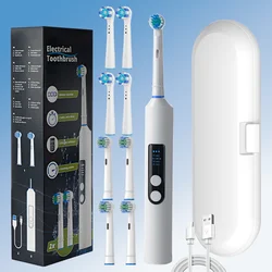 Round head electric toothbrush rotating visual electric toothbrush display automatic rechargeable adult couple men and women gif