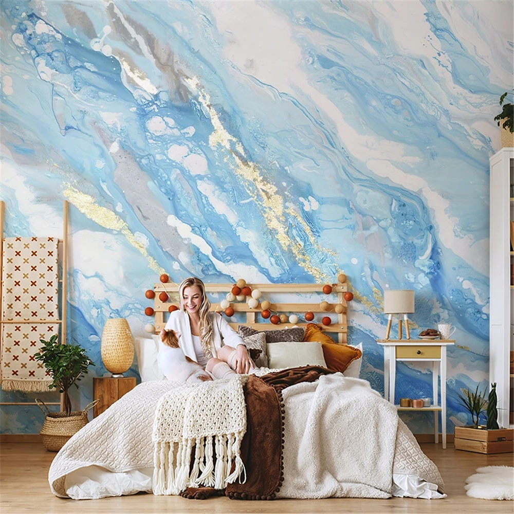 custom European Blue Marble Wallpapers home decoration Modern Mural TV Background Decor self-adhesive Wall Stickers Living Room