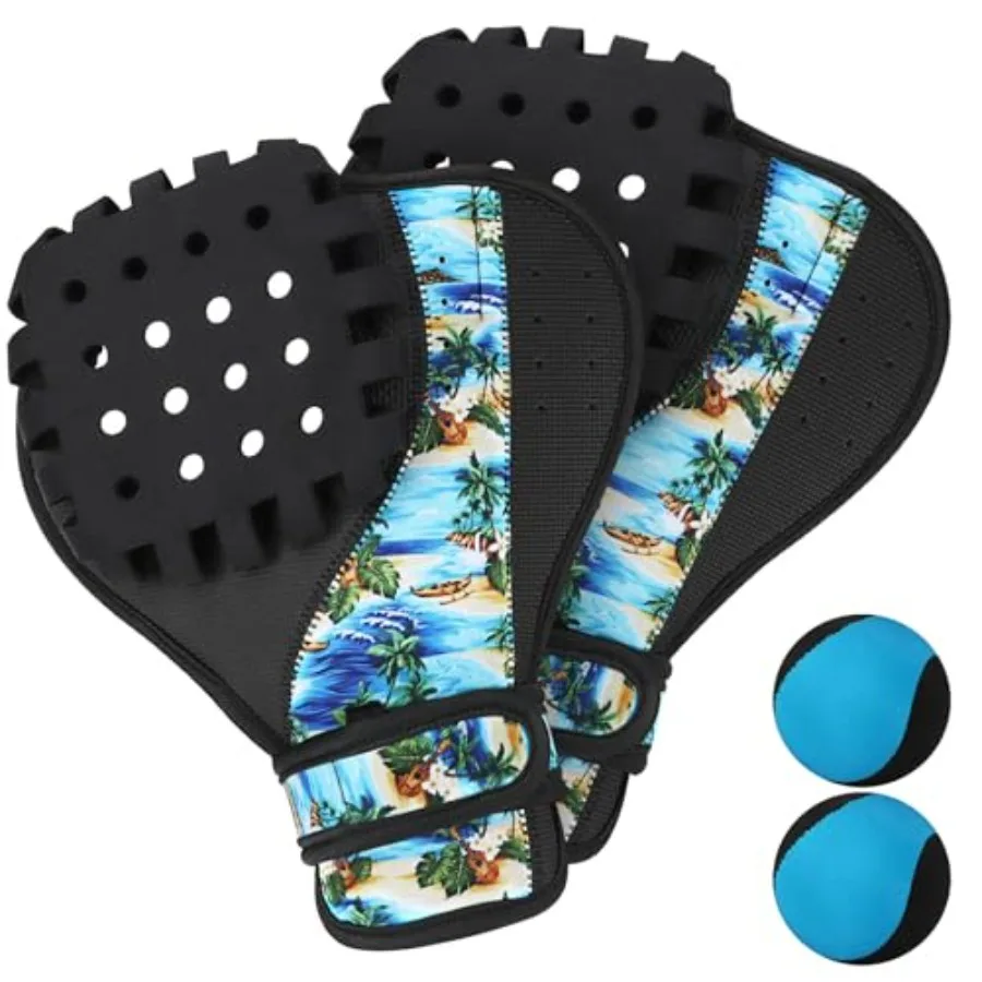 

Water Baseball Glove and Ball Set 2 Water Skip Balls with Neoprene Catch Mitts Ambidextrous Adjustable Wrist Strap and Drain Ho