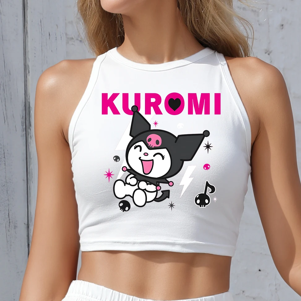 

Korean Tops Summer 2025 Women Y2K Clothes Crop Top Sleeveless Shoulder-Off Shirts Sexy Streetwaer Girls Kuromi Tank Tops
