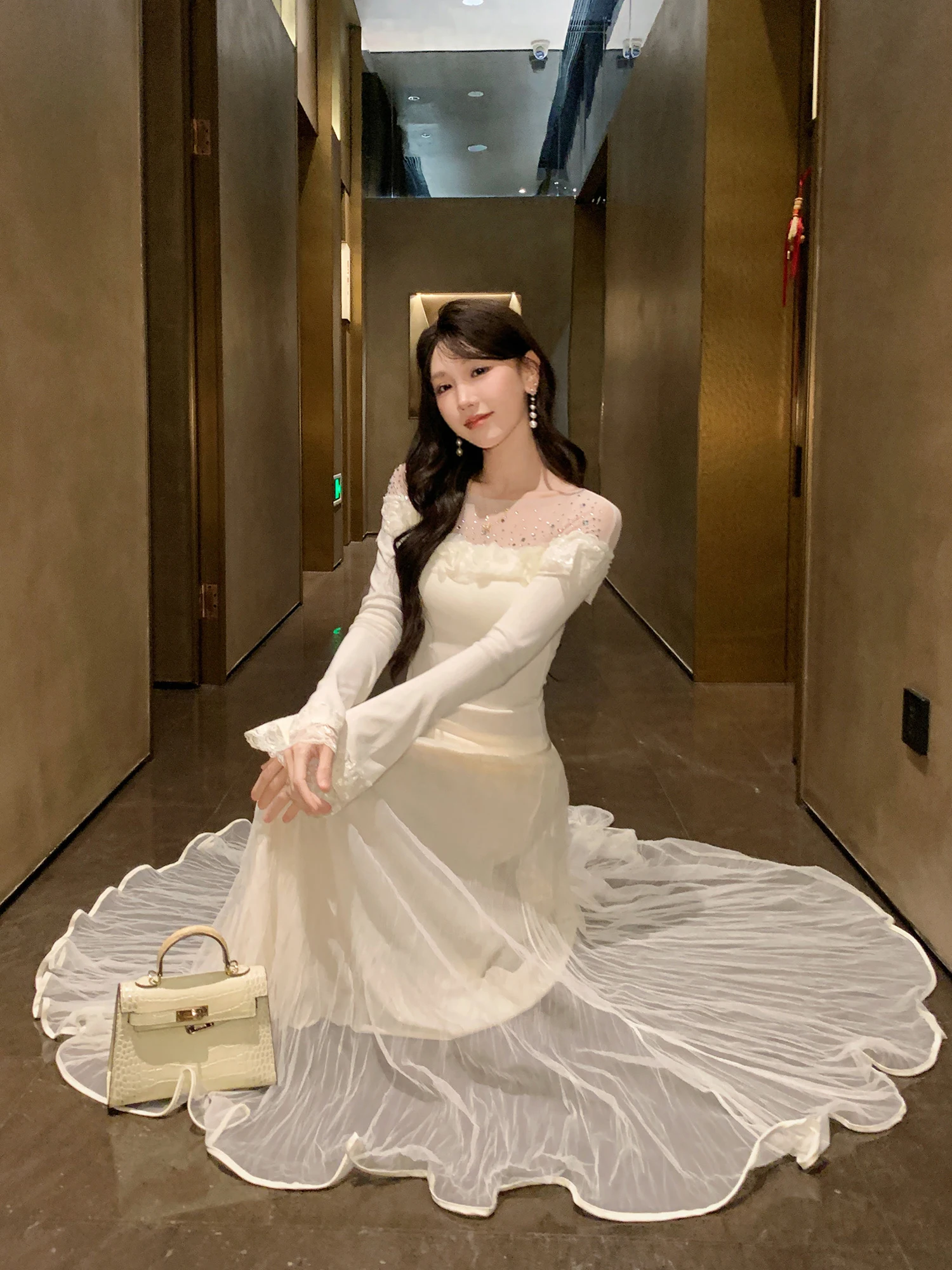 

Вязаный топ с цветочным узором для женщин, базовый слой, комбинированный, из мягкого полиэфирного волокна, с V-образным вырезом, длинными рукавами, в стиле принцесса