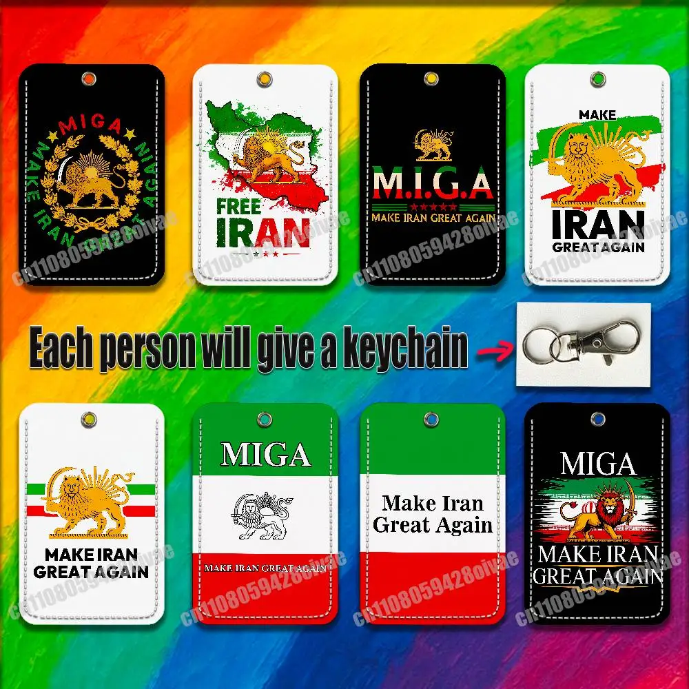 

For Iranian Make Iran Great Again Emblem Of Iran MIGA Map For ID Clips Credit Bank Bag Bus Meal Card Holder Cover Keychain