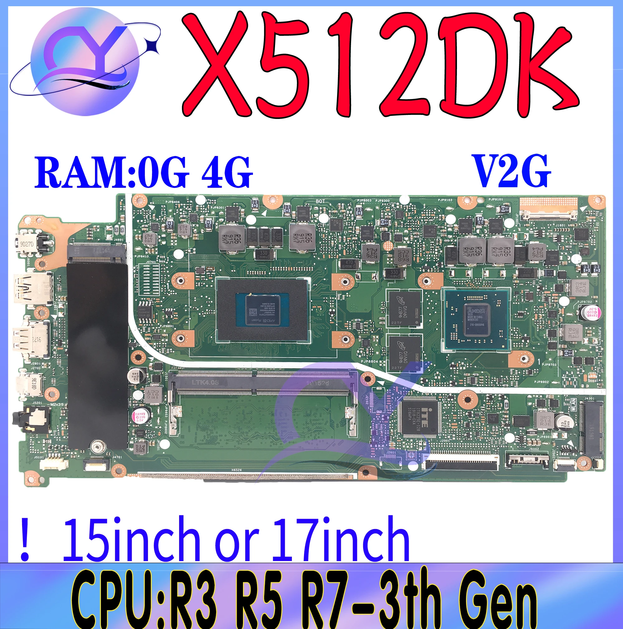 Imagem -01 - Placa-mãe Portátil para Asus Mainboard para Asus X712da X512dk X512d X712dk F512d F512d F512da r3 r5 R73th 4g-ram Teste de 100