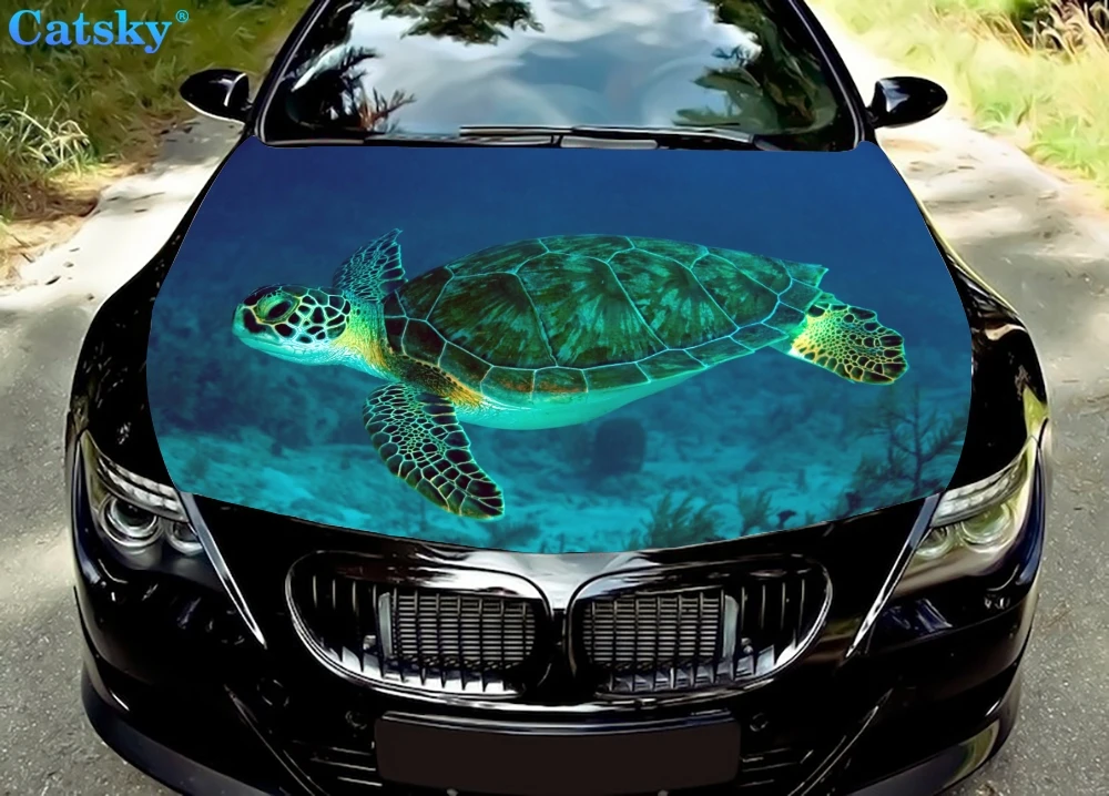 Sea Turtle Car Hood Wrap Decal, Animal Vinyl Sticker Full Color Graphic, Accessories Car Stickers, Car Body Sticker Fit Any Car