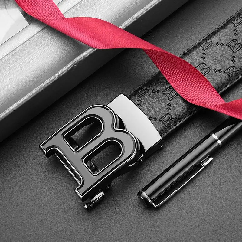 حزام رجالي فاخر وراقي بإبزيم أوتوماتيكي وحزام حفلات الشارع مطبوع على شكل حرف B