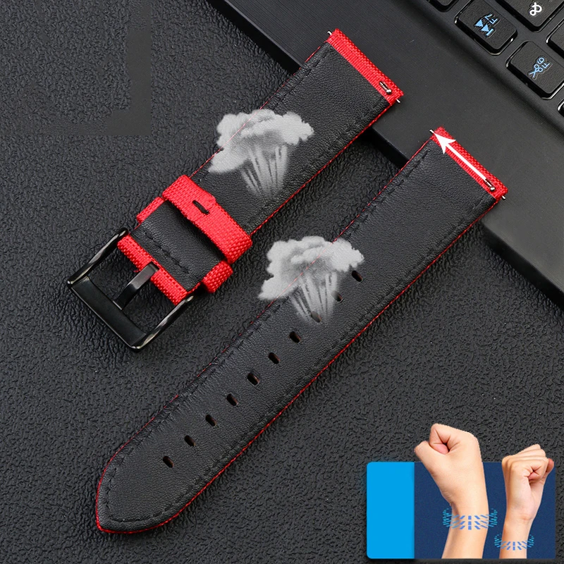 22mm New Nylon Leather Bottom Watch Band For Seiko No.5 Street Fighter Co Branded Long-SRPF19K1 SRPF20K1 Sports Strap Bracelet