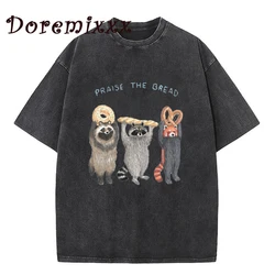 Funny Raccoon Meme T Shirt Men Summer Short Sleeve Tees Hip Hop Washed T-shirt for Women Harajuku Tops Y2k Racoon Streetwear