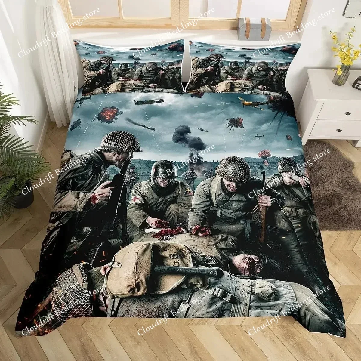 

Soldier Duvet Cover Set Army Rifle Machine Gun 3PCS Bedding Set for Boys Under Mission Army Bedclothes Polyester Quilt Cover026