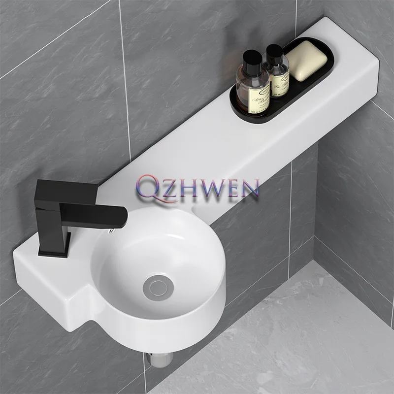 

70cm White Ceramic Washbasin Bathroom Sink Wall Hanging Basin Cabinet Combination Ultra-narrow Washroom Countertop Art Basin