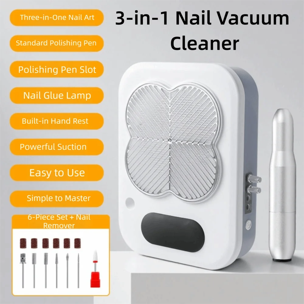 UV Lamp 3-in-1 Nail Vacuum Cleaner Polishing Pen with Filter Nail Dust Collector EU Plug Powerful Suction Nail Drill Machine
