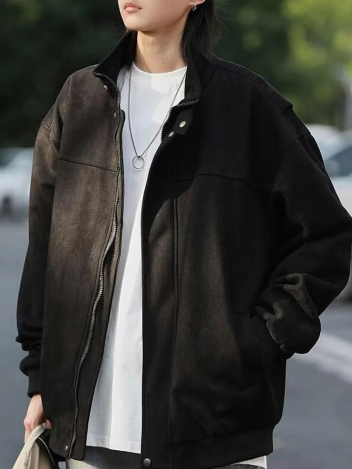 

Мужская и женская замшевая куртка в американском ретро-стиле больших размеров, весна-осень, с воротником-стойкой, на молнии, модная верхняя одежда