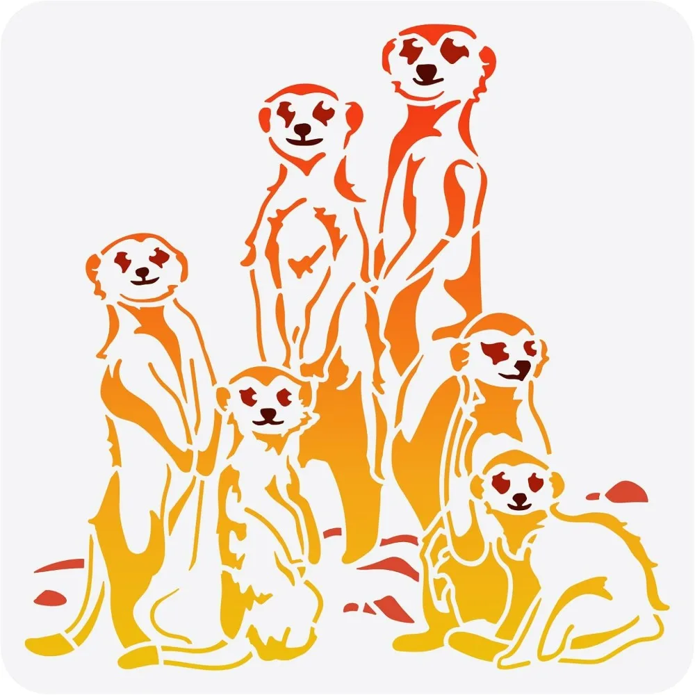 Meerkat Family Stencil for Painting 11.8x11.8inch Fox Pattern Drawing Template Cute Mongoose Family Plastic Stencil DIY Craft