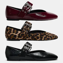2024 Shoes Women Flats Shallow Mouth Autumn Pointed Toe Loafers Ballerinas New Fall Leopard Retro Dress Shoes Zapatos De Mujer