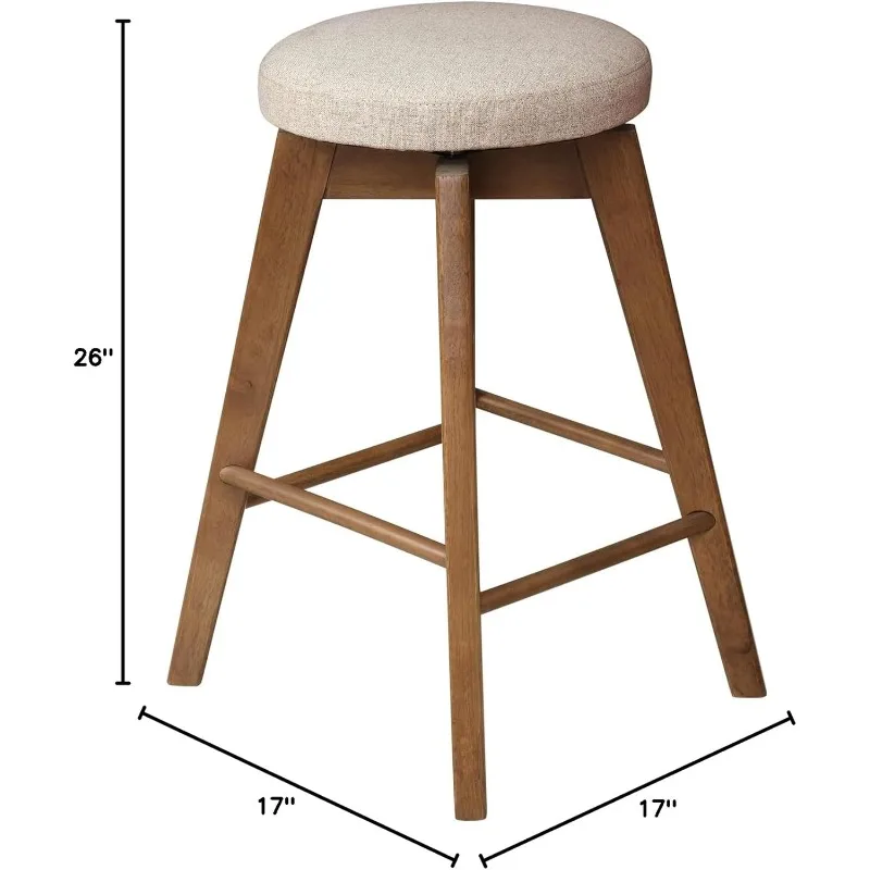 Amalia Backless Kitchen Counter Height Bar Stool, Solid Wood with 360 Swivel Seat Antique Coffee/Natural Wheat, Set of 4