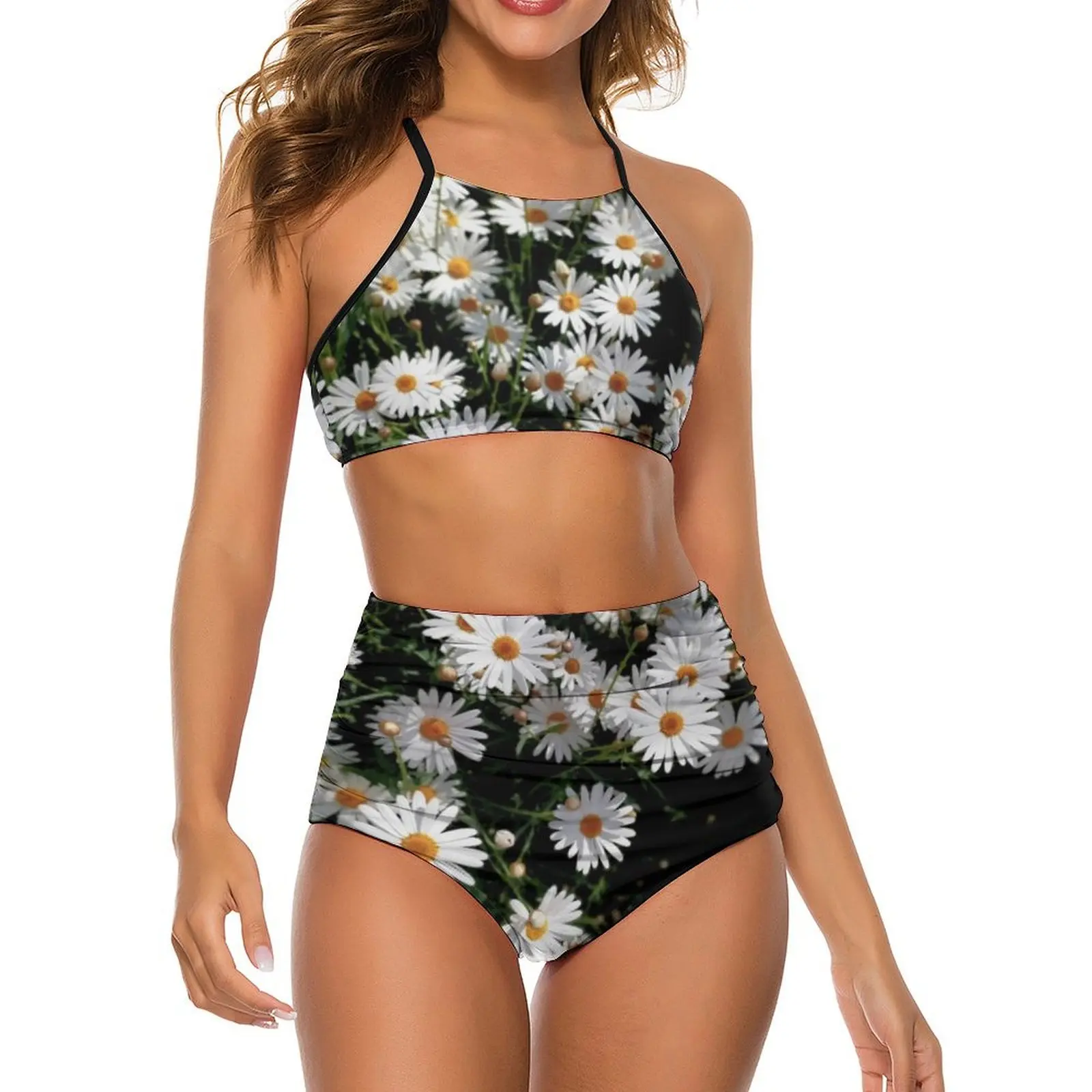 

Daisy Marguerite Floral Flowers Bikini Swimsuit Daisies High Waist Swimwear Sexy Fantasy Bikinis Set Push Up Feminine Bikinis