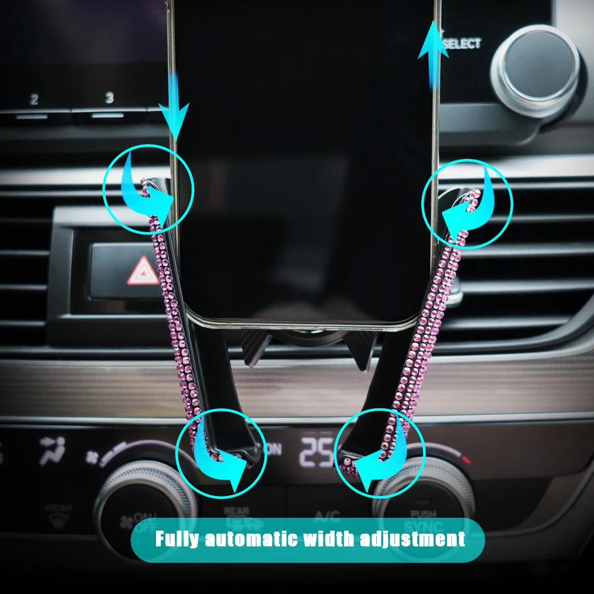 1pc New Sparkling imitation diamond Car Phone Holder Stylish & Cute Dual-Function Air Vent Mount 360° Rotating Car Stand for Wom image 5