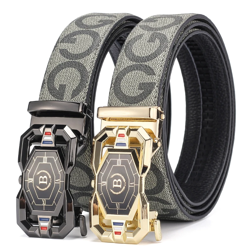 

Men's Luxury Automatic Buckle Belt Fashion PU Leather Waist Belt Business Casual Designer Style Belt for Men