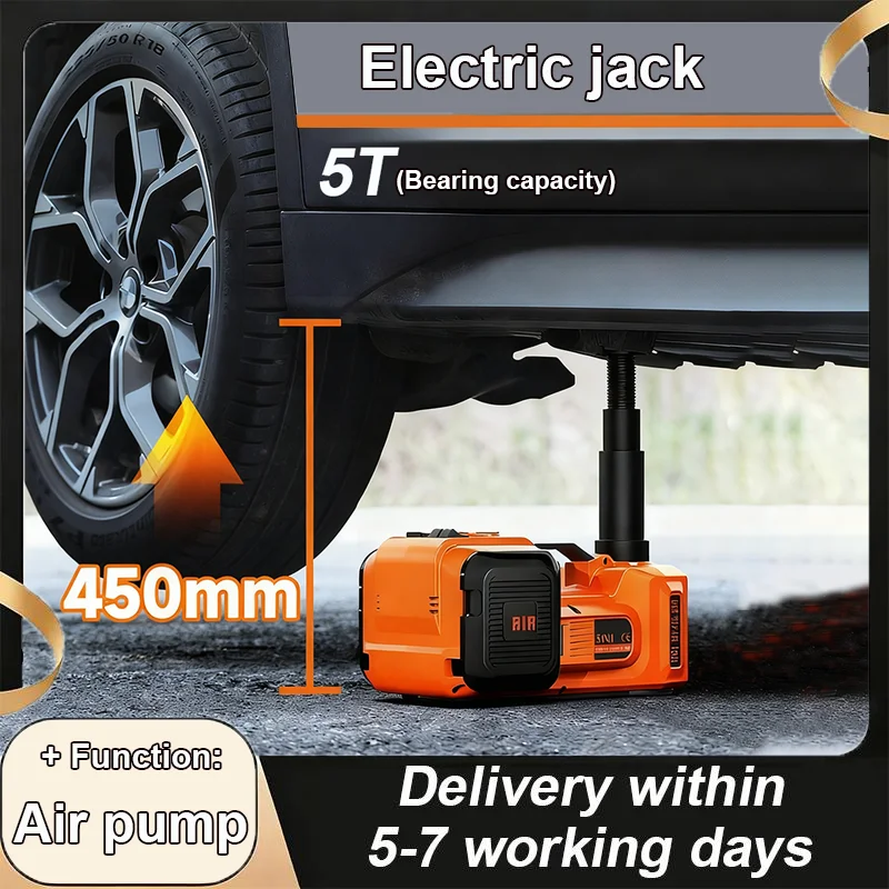 Cric électrique pour voiture 5T, cric hydraulique avec pompe gonflable intégrée et lumière LED, cric pour SUV, camion, changement de pneu 150~450 mm