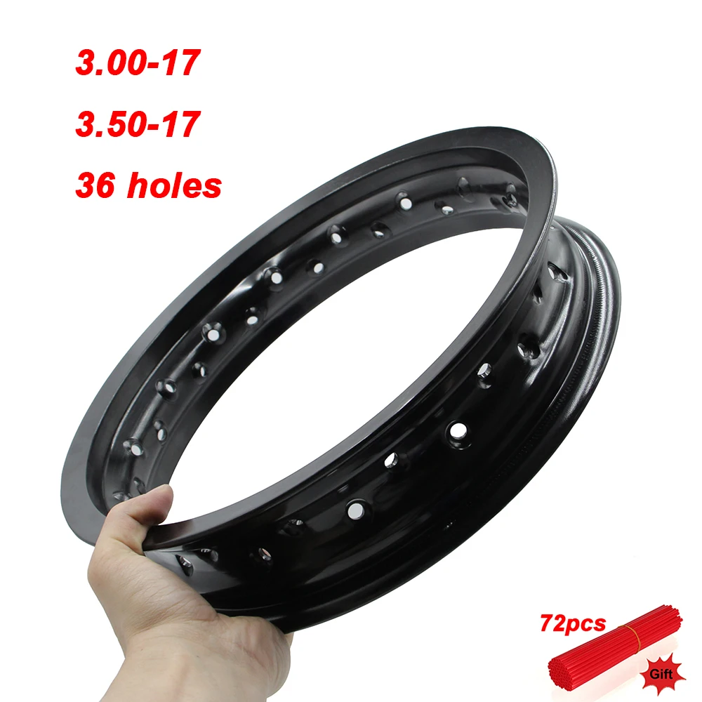 Black Aluminum Motorcycle Wheel Rim 3.00x17 3.50x17 36 Spoke Holes For Supermoto Dirt Bike Motocross Replacement Rim