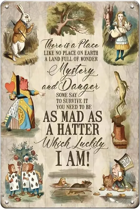 Party Decorations Metal Tin Signs- As Mad As a Hatter -   Vintage Retro Room Decor Metal Poster Tea Party Decor, Gifts for Girls