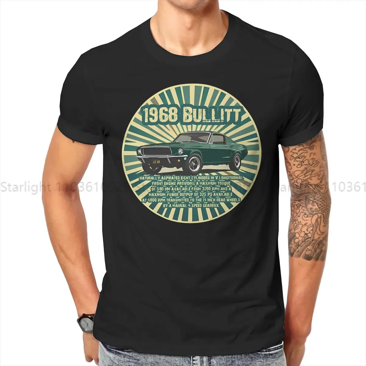 1968 GT390 Bullitt Hip Hop TShirt Mustang Car Casual T Shirt Summer T-shirt For Adult