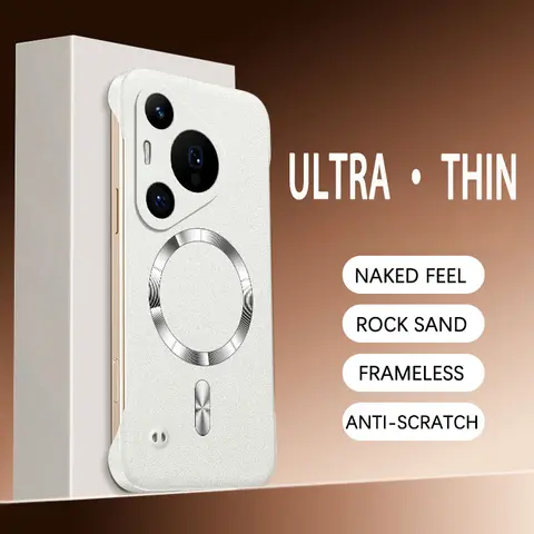 Magnetic Frameless Sand Rock Matte Case For Magsafe Huawei P30 P40 P50 P60 Pura 70 80 Pro Ultra Thin Shockproof Hard Cover