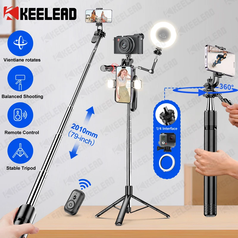 Tripod for Mobile Phone,2m Portable Selfie Stick with Wireless Remote Shutter,Stand for Camera Phone Photography