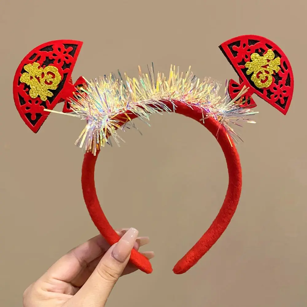 

Красная повязка на голову 2024, повязка на голову с Новым годом, талисман, дракон, повязка на голову с рисунком дракона, китайский стиль, фетровый обруч для волос, новогодний головной убор