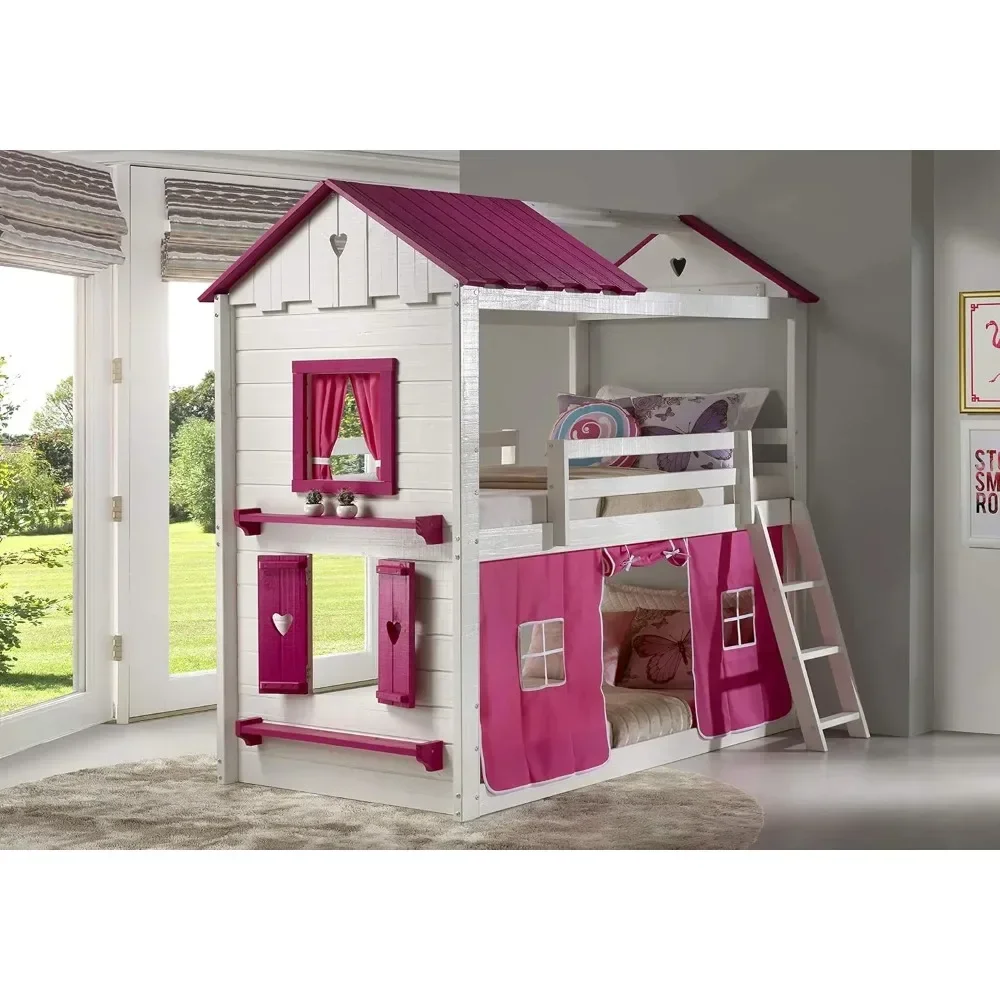 Beds Twin Sweetheart Bunk Bed W/Pink Tent 83.19