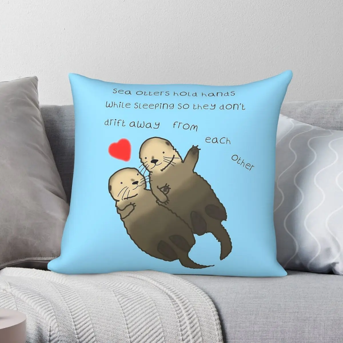 Sea Otters Hold Hands Love Pillowcase Polyester Linen Velvet Printed Zip Decor Throw Pillow Case Bed Cushion Cover