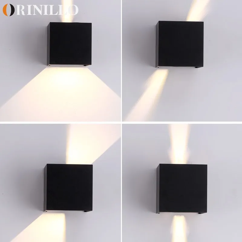 Modern and minimalist LED wall lamp with adjustable angle living room bedroom bedside lamp square indoor and outdoor wall lamp