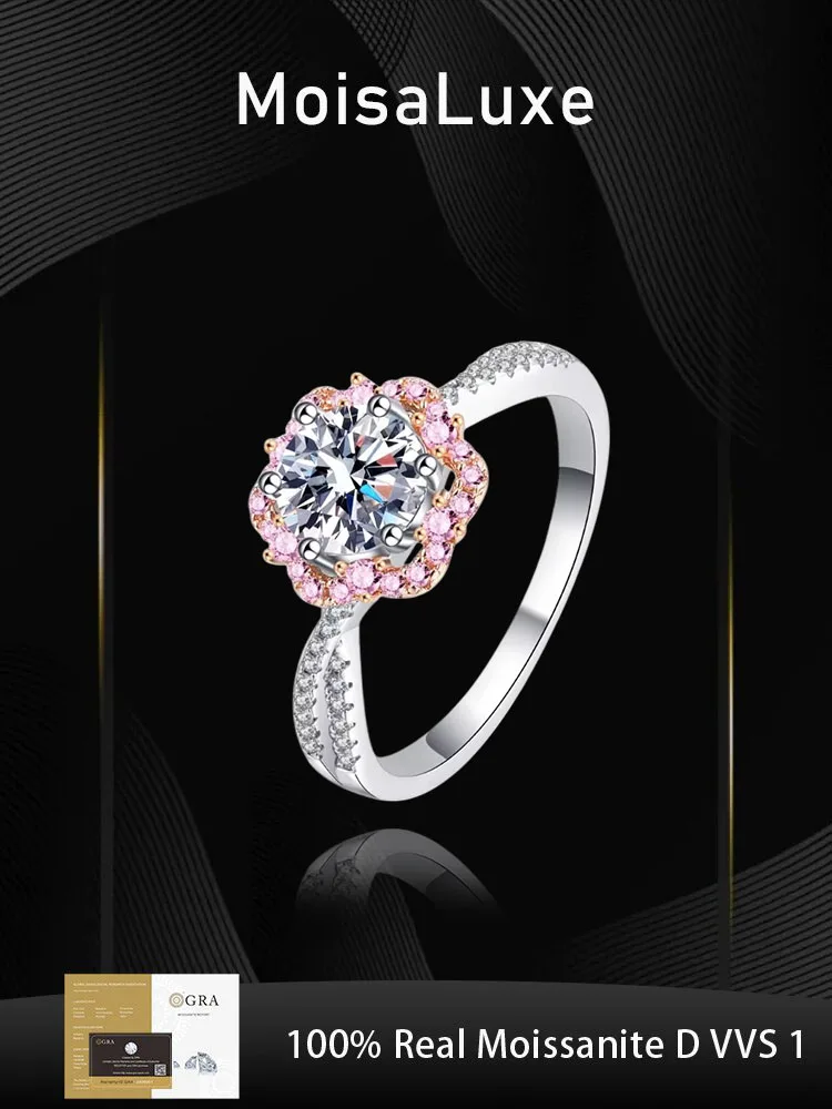

MoisaLuxe Official Store Sterling 925 Silver with GRA Certified Fashion Plum Women's 1CT D Color Moissanite Diamond Fine Jewelry