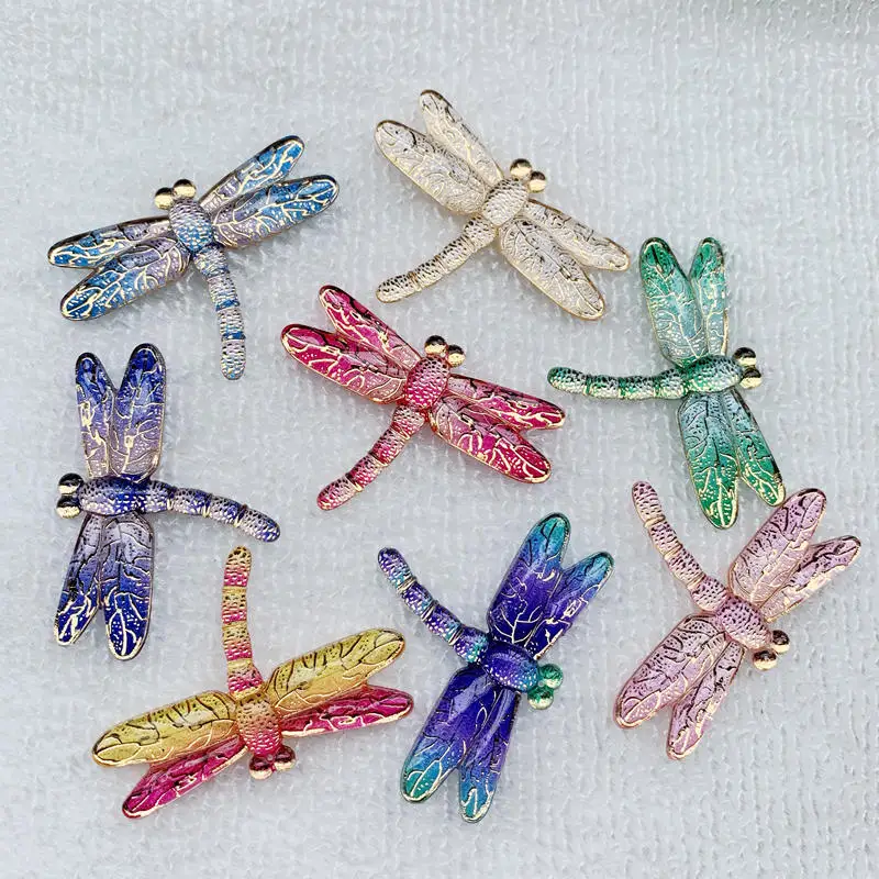 Colorful resin Crystal dragonfly acrylic insect brooch pins Scarf buckle winter coat jewelry pendant 31*45mm 8pcs -B63