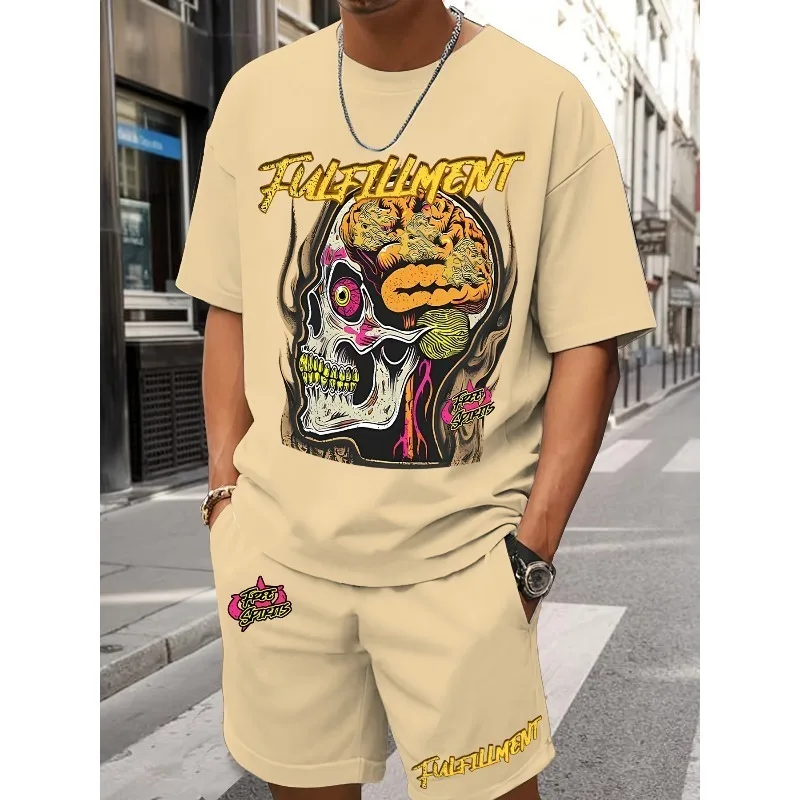 

2025 Fashion Trend Fun 3D Pattern Men's Casual T-shirt Shorts Set Daily Outdoor Sports Street Polyester Fiber Summer