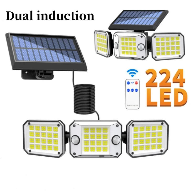 

Dual Induction Outdoor Solar Lights 224 LEDS Solar Motion Sensor Lights Solar Wall Lamp With 3 Modes Waterproof Flood Lights
