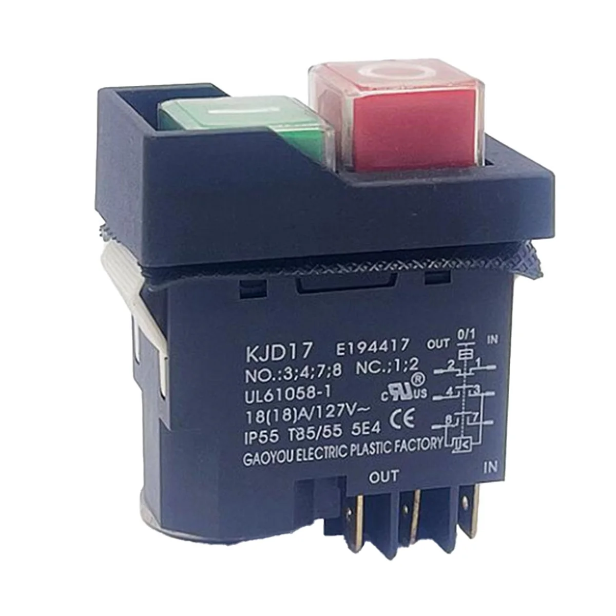 A98U KJD17 6 Pins Electromagnetic Start Push Button Switches 18A AC127V IP55 Waterproof Equipment Safety Switch