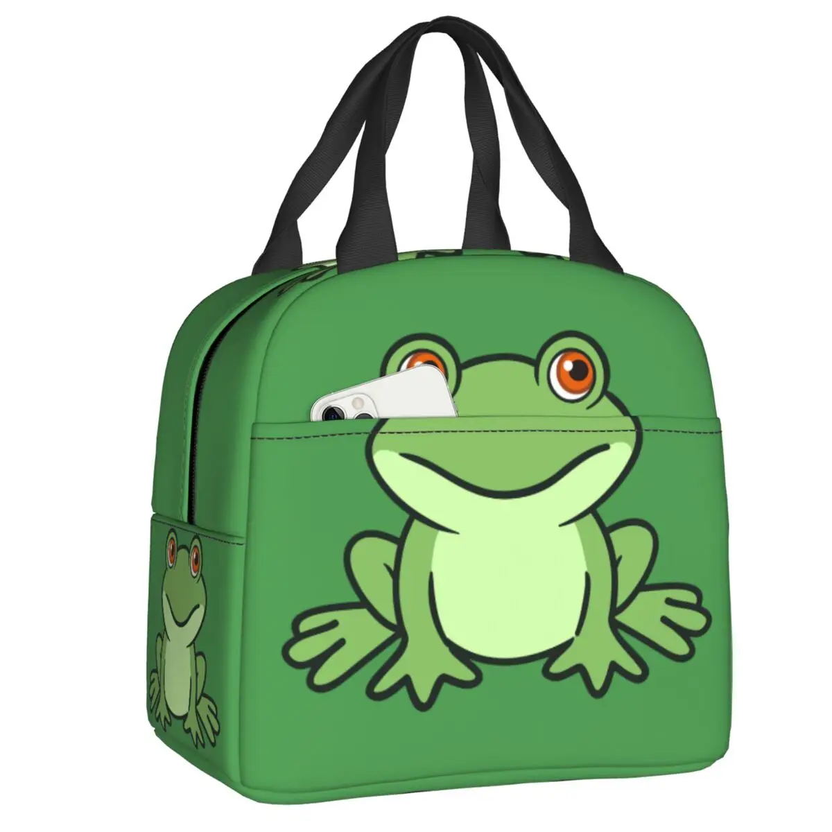 Custom Cute Green Frog Lunch Bag Cooler Thermal Insulated Lunch Boxes for Women Kids School Work Picnic Food Tote Container