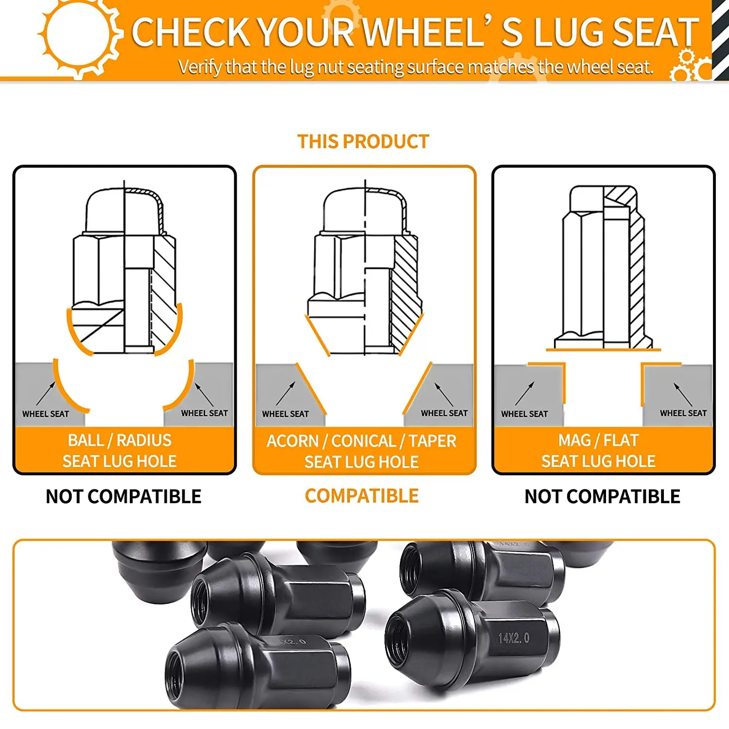 24pcs M14x2.0 Lug Nut for 04-14 Ford F-150/03-14 Expedition Factory Wheels 13/16 Hex OEM Factory Style Large Acorn Seat Lug Nuts