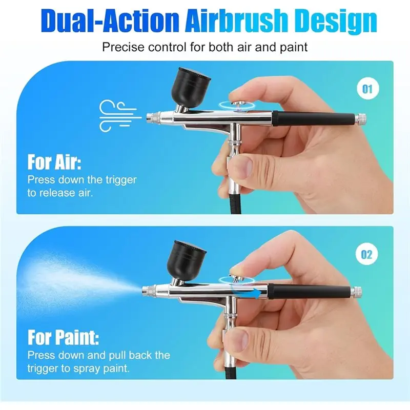 【NOW SAVE】Kit aerografo con compressore d'aria da 48 PSI 10 L/Min, set di spazzole ad aria ad alta pressione include set di pulizia da 0,3/0,5 mm e US Plu