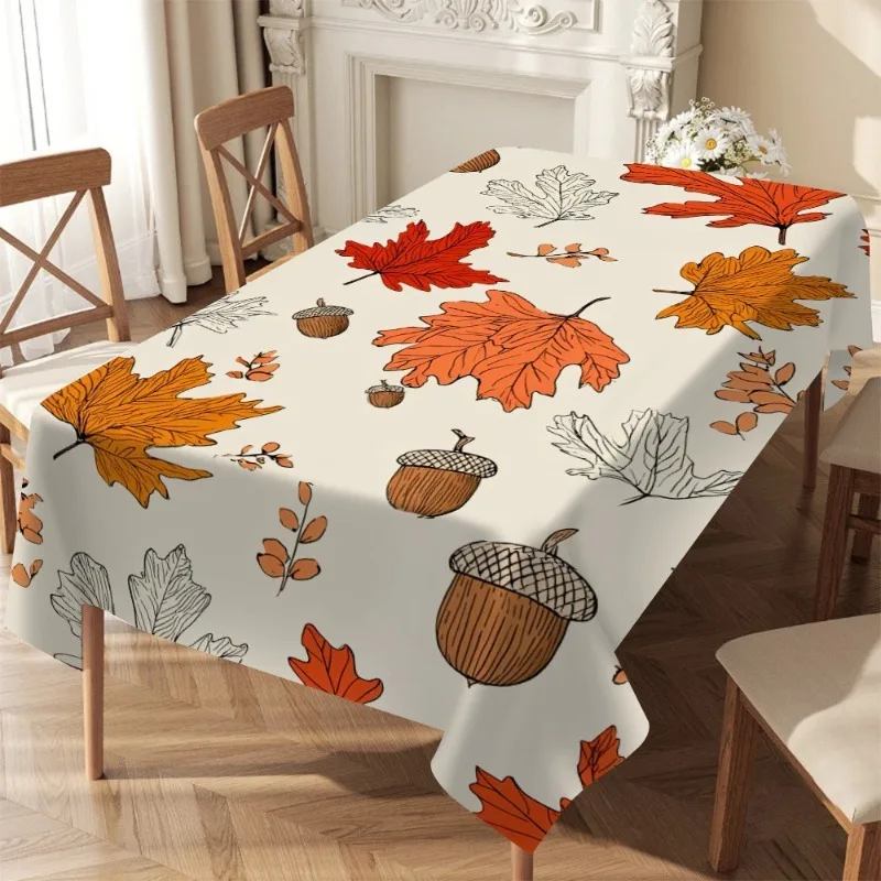 Autumn Maple Leaves Chestnuts Rectangle Tablecloth for Table Decor Fall Harvest Kitchen Dining Table Cloth Thanksgiving Decor