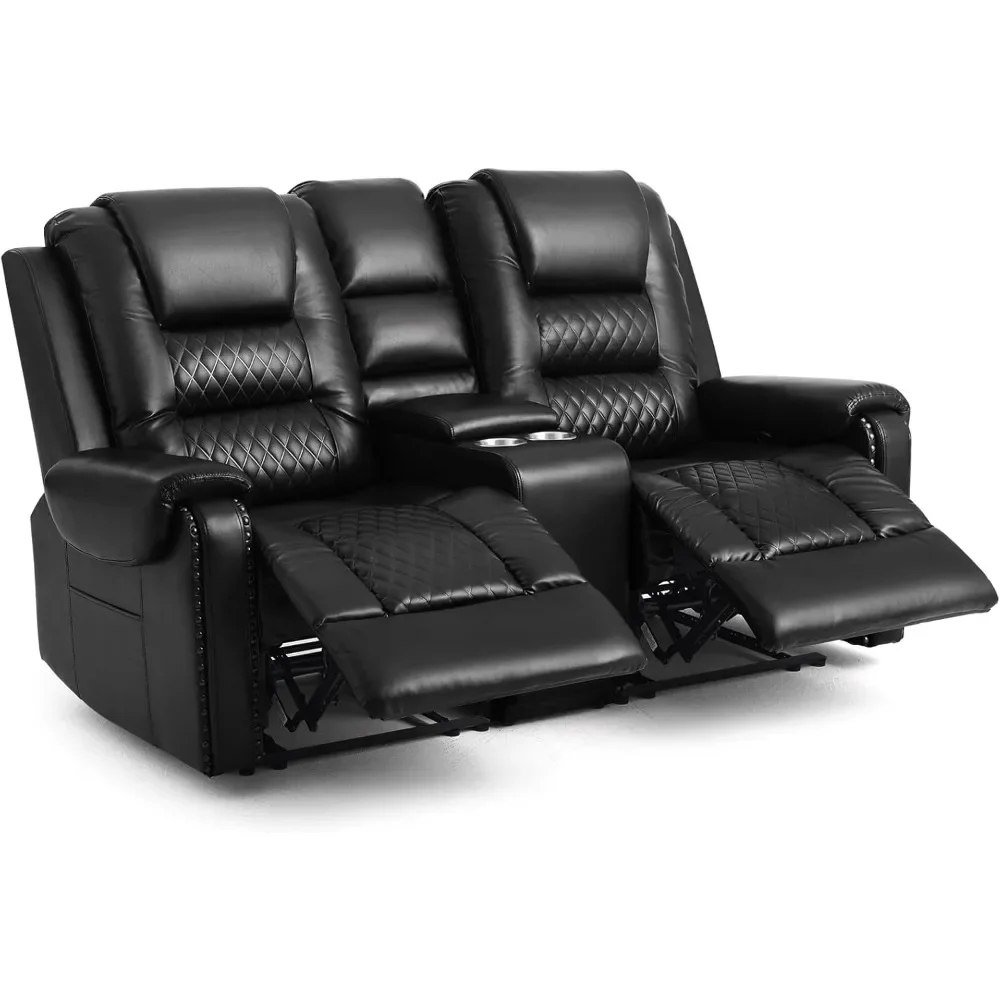 Large Massage Recliner Loveseat with Lumbar Heating, PU Leather Reclining Sofa Chairs, Ergonomic Living Room Chairs with Cup