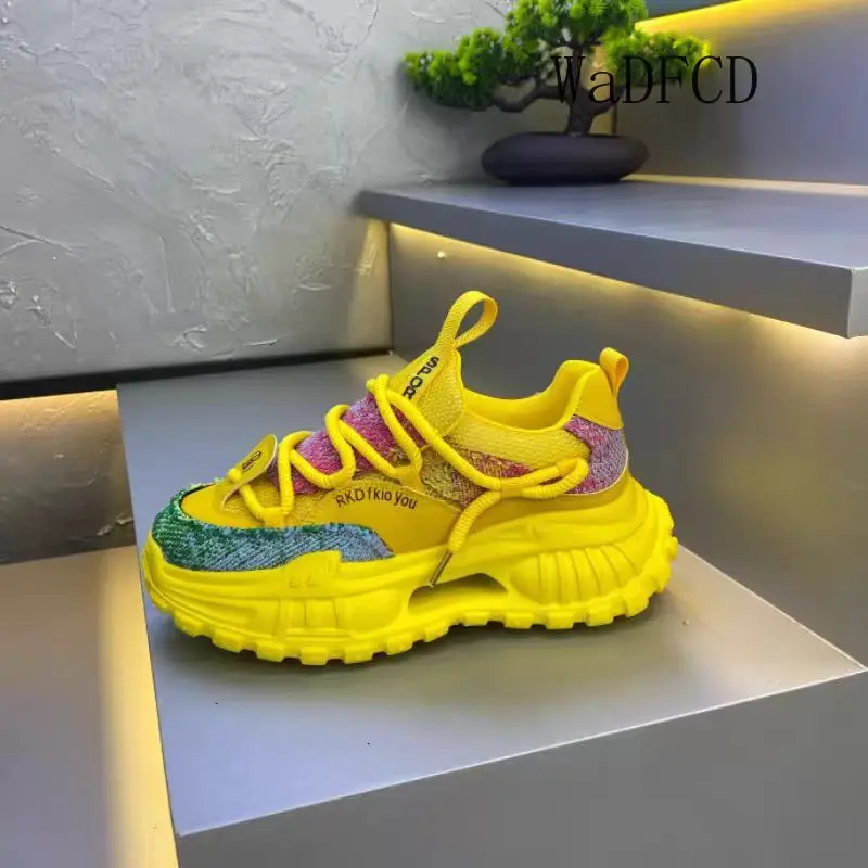 Chunky Sneakers Men Original Designer Hollow Sole Sport Shoes Fashion Casual Leather Fabric Height Increased Flat Platform Shoes