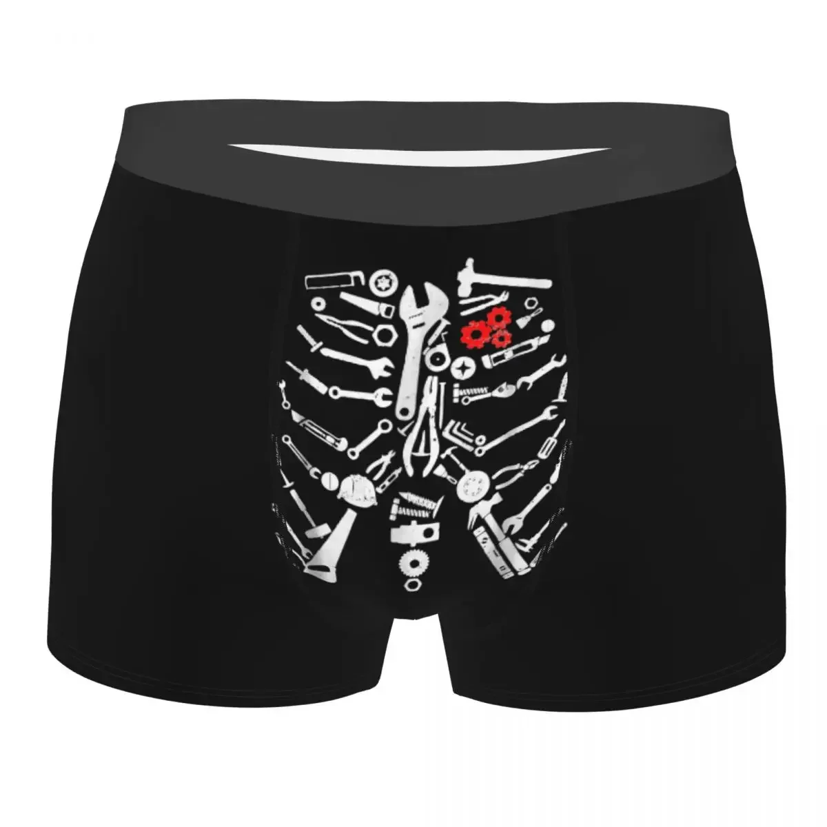 Man Mechanic Skeleton Craftsman  Tools Halloween Boxer Shorts Panties Mid Waist Underwear Male Funny Underpants