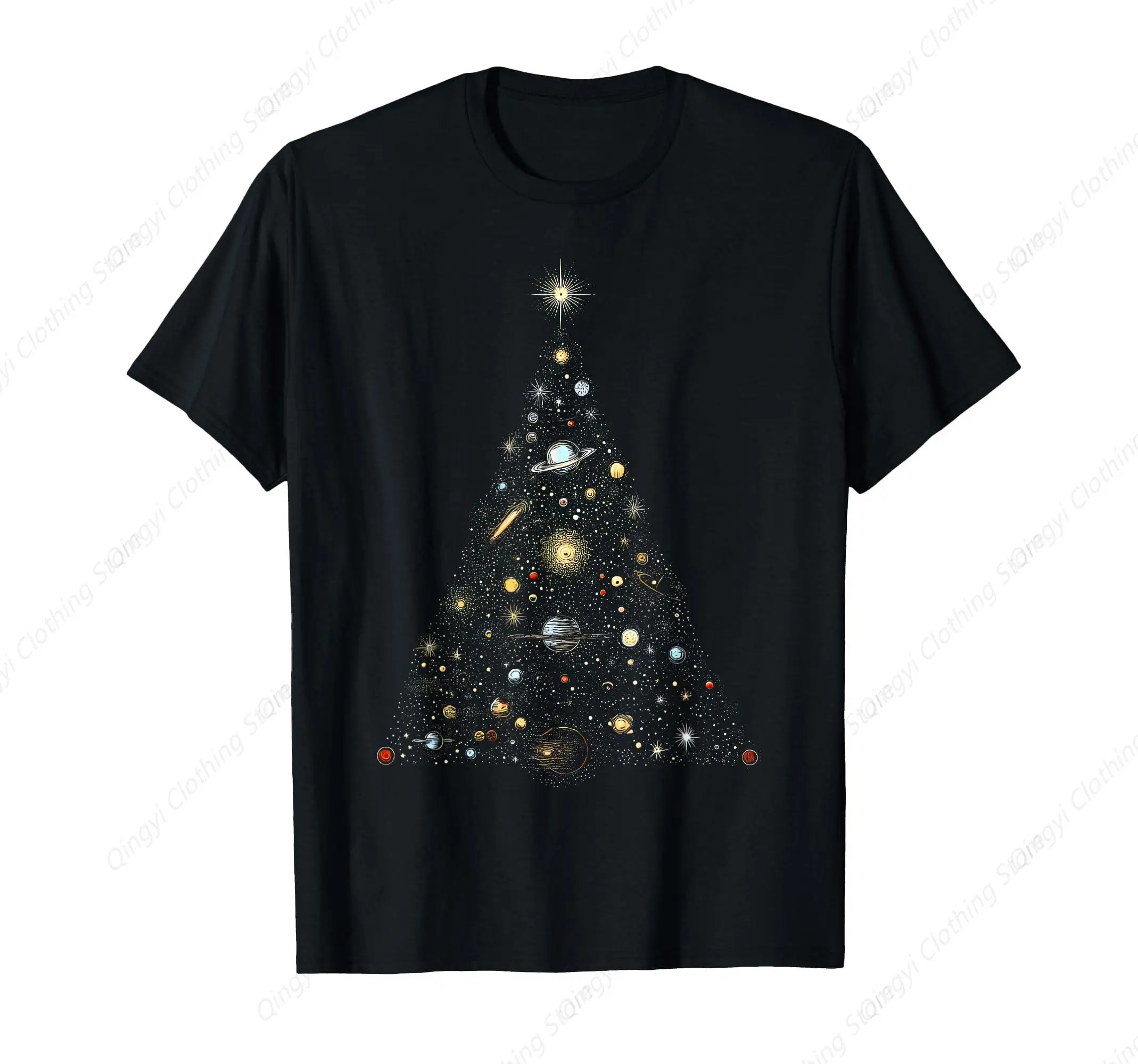 

Solar System Space Planets Christmas Tree Lights Pajama Xmas T-Shirt