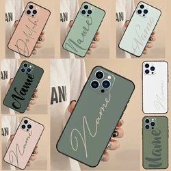 Sage Green Personalized Name Back Case For iPhone 16 15 14 13 11 12 Pro Max Mini XS X XR 7 8 Plus Phone Cover