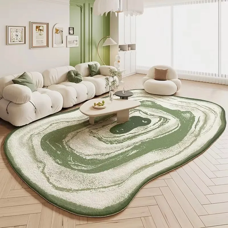 VIKAMA Gradient Green Irregular Rug for Living Room, Sofa, and Coffee Table—Machine-Washable, Warm Floor Mat for Home Decor
