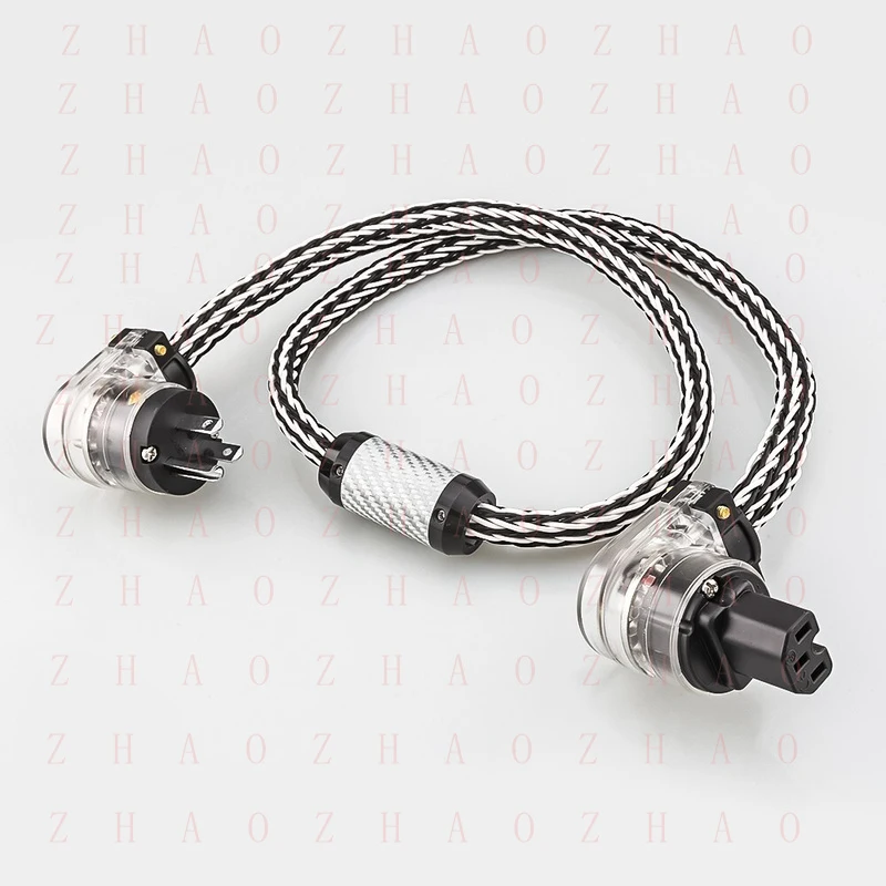 L+ for Audiophile 8AWG OCC Silver Power Cable Right Angle EU US HiFi Audio Power Cord