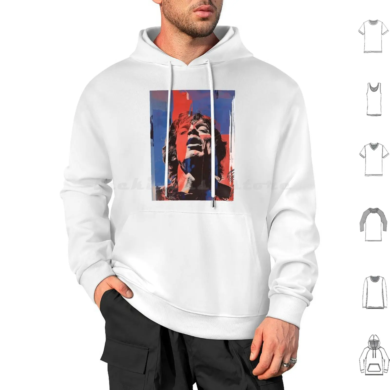 Mick Hoodies Long Sleeve Music Iconic Musician Vibrant Colors Abstract Art Expressionism Retro Style Dynamic