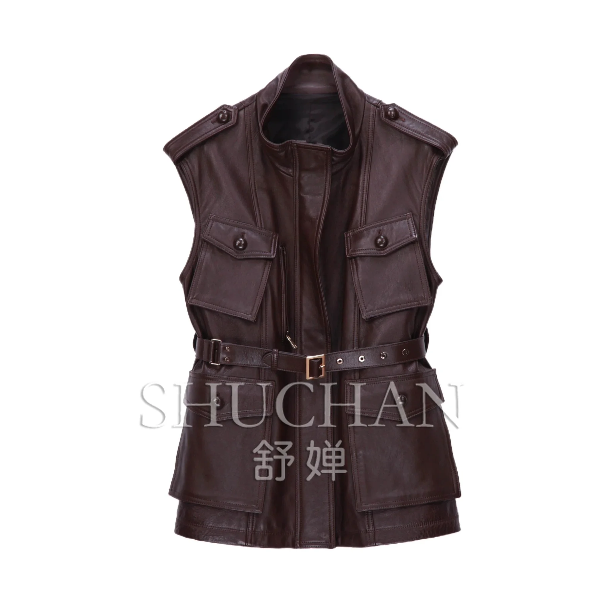 2026 winter new coat women [sound] high luxury British imported washed sheepskin waist retro tooling wind hunting vest